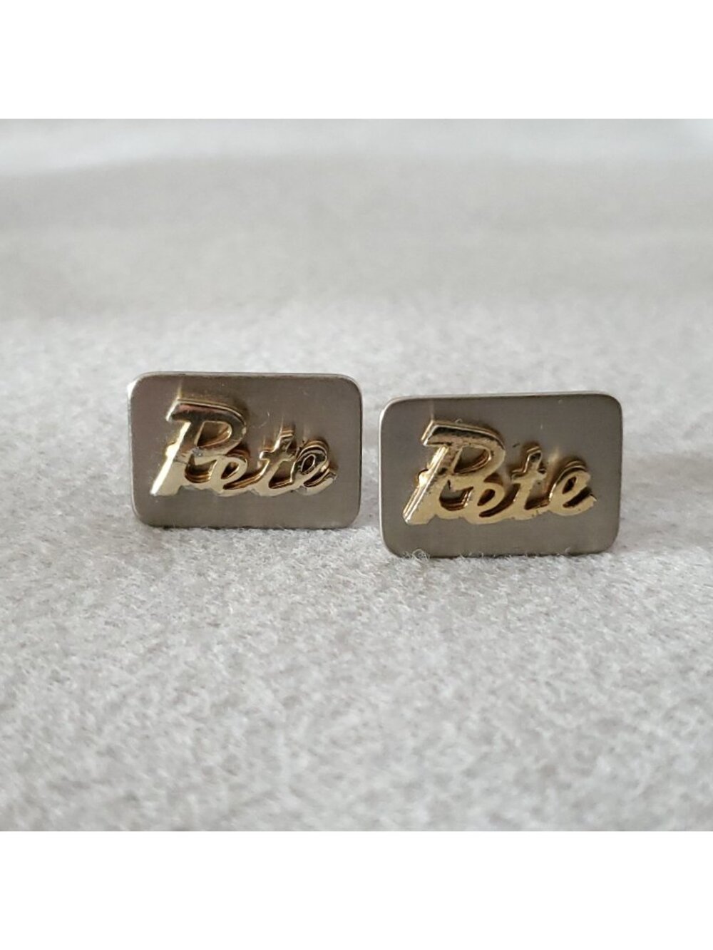 Vintage Hickok Name Pete Cufflinks Silver Gold Tone 7/8"